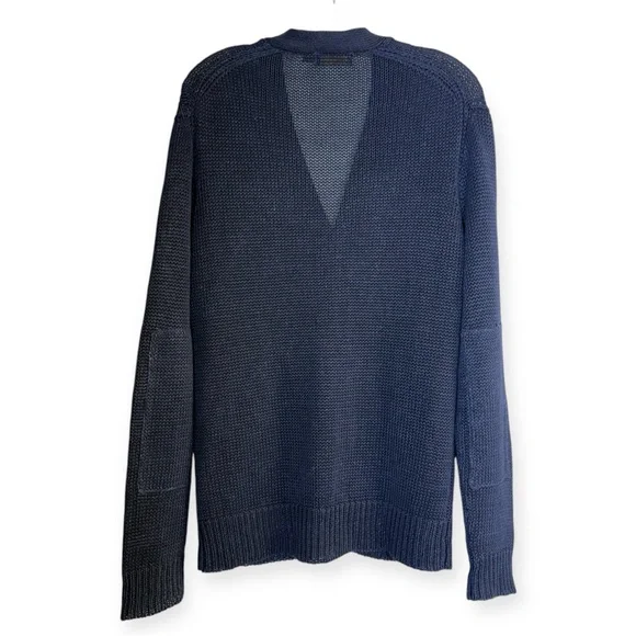 POLO RALPH LAUREN LINEN CARDIGAN SWEATER NAVY BLUE S OPEN CHUNKY KNIT V-NECK